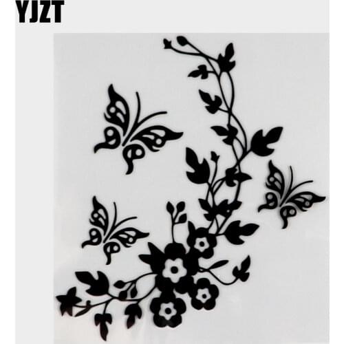 YJZT 14M*15.3CM Flowers And Butterflys Inspired Design Decor Art Decal Vinyl Car Sticker Black/Silver C24-0355