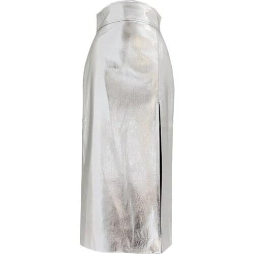 Fashion PU Leather Skirts Women Autumn Sheath Midi Skirt High Waist Split Casual Long Skirt plus size 4XL