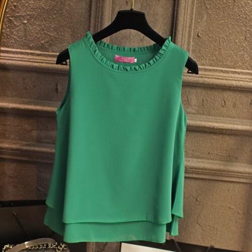2019 Original Summer New Fashion Double layer Women Chiffon blouse Ruffled collar blouses Loose sleeveless Chiffon shirts