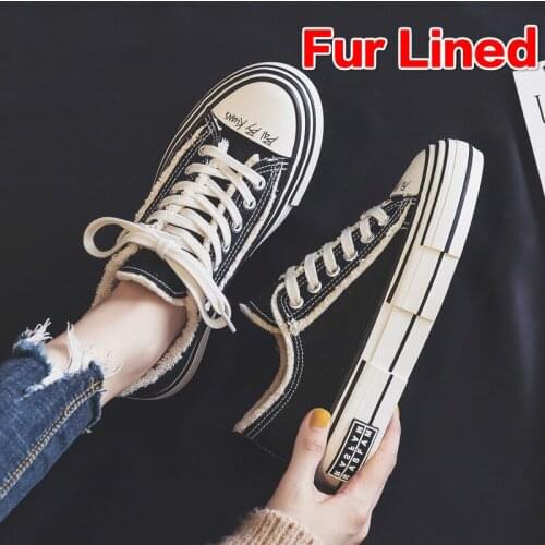2020 Girls Winter Shoes Women Low Top Thin Fur Lined Autumn Gumshoes Solid Color Irregular Sneakers Lace Up 35-40 Good Quality
