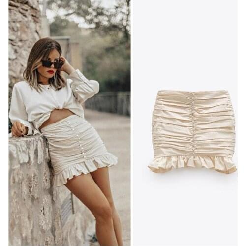 Women diamond jewelry ruffles skirts 2020 fashion ladies pleated back zipper above knee skirt sexy female vintage style