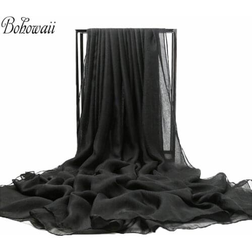 BOHOWAII Soft Oversized Chiffon Hijab Silk Scarf Wraps Shawl Bufandas Invierno Mujer Solid Color Scarves Pashmina