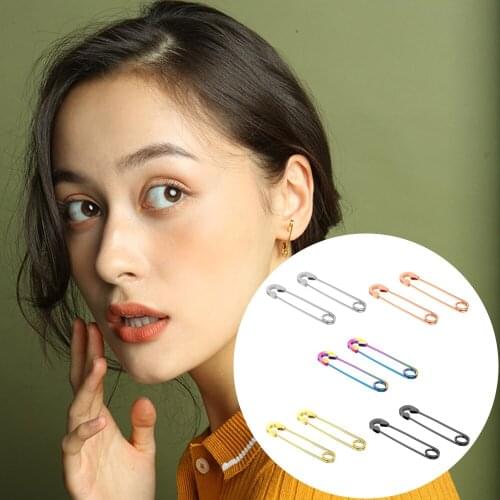 1pc Steel Safety Pin Long Stud Earrings Ombligo Exquisite Ear Threader Jewelry Punk Irregular Earrings For Women Men Oreja