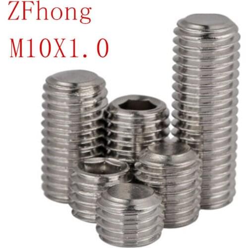 10pcs M10*1.0*L 1.0mm thread pitch fine thread Stainless Steel Hex Socket set screw