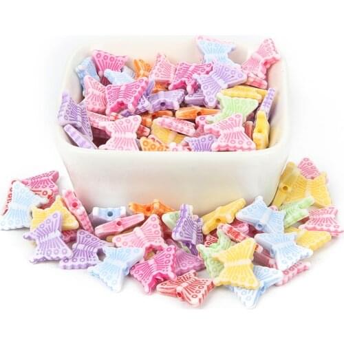 100Pcs Mixed Butterfly Acrylic Beads 13x11mm For Jewellery Marking Loose Spacer Beads Bracelet Necklace Charm Jewelry Finding