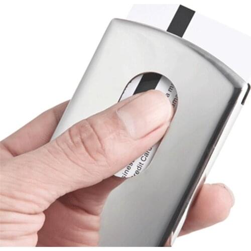 100pcs Business Card Holder Women Vogue Thumb Slide Out Stainless Steel Pocket ID Credit Card Holder Case for Men