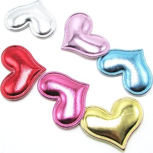3.5*3cm 60pcs/lot Assorted PU Felt Padded Applique Heart, PU Fabric Childrens DIY Heart Headdress Accessories