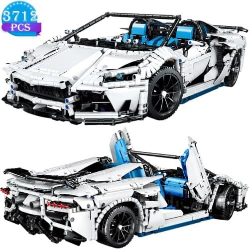 3712pcs Creative Sports Car Series Model White Fanous Car Childrens Toys Assembled Building Blocks Boys Birthday Gifts