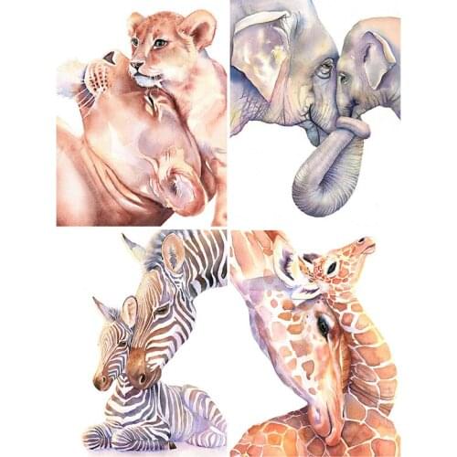 5D DIY Diamond Painting Animals “mother and child” Cross Stitch Full Drill Embroidery Elephant & Lion Mosaic Rhinestone Home Dec