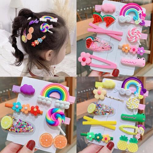 6/10/17PCS/Set Cute Colorful Cartoon Geometric Hair Clips For Girls Lovely Headband Hairpins Barrettes Fashion Hair Accessories
