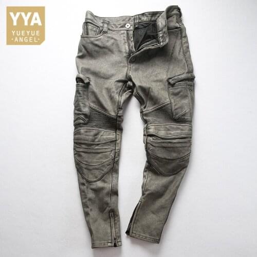 Retro Mens Motorcycle Genuine Leather Pants 2021 Streetwear Classic Multi-Pockets Cow Leather Bikers Trousers Mens Casual Pants