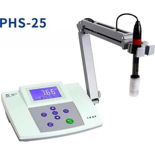 220V Digital Display Bench Acidity Meter PH Tester Water Quality PH Meter Detector PHS-25 With E-201-C Composite Electrode