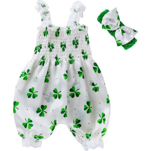 Citgeett Summer 0-24M Baby Girl 2Pcs Set Clover Print Sleeveless Short Pants Romper+Headband St. Patricks Day Clothes