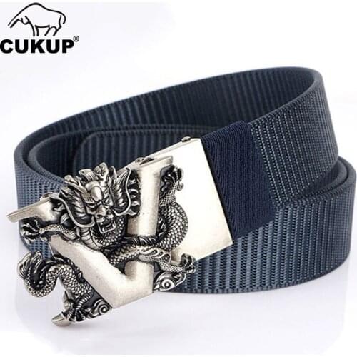 CUKUP Unique Design Dragon & V Pattern Buckles Metal Mens Good Quality Nylon & Canvas Belts Men Accessories 3.5cm Width CBCK266