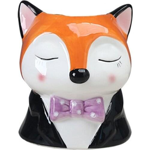 Succulent Flower Pot Ceramic Gardening Cartoon Fox Panda Bear Cat Animal Small Flower Pot Office Decor Decorative