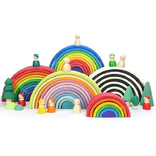 Wooden Rainbow Blocks Rainbow Stacker Wooden Toys Nesting Puzzle Rainbow Building Blocks Montessori Educational Toy