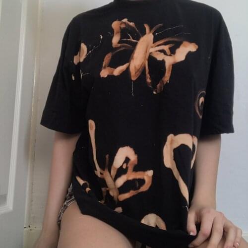 Tie Dry Butterfly Print Women Tshirt Women Casual Summer Short Sleeve T Shirt Ladies Basic Y2K 90s Black Tee Shirts
