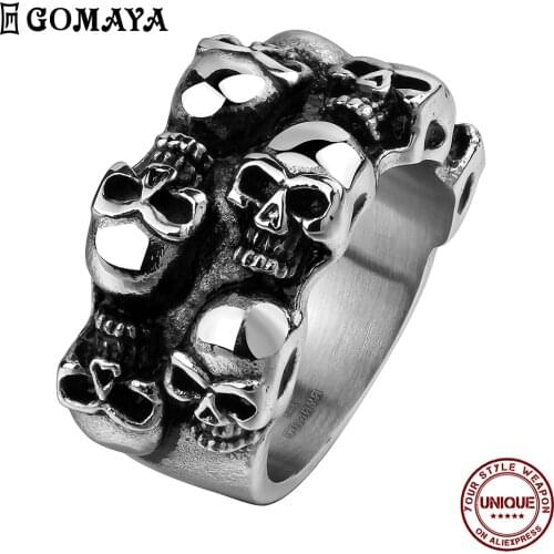 GOAMYA 316L Stainless Steel Rings Skull Gothic Vintage Rock Punk Ring For Men Personality Party Fashion Jewelry Gift To Friends