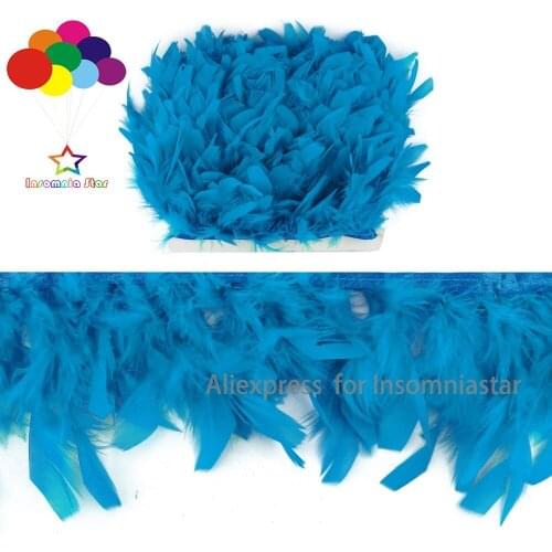 Lake blue Flake Turkey Width 8-12 CM feather trims goose feather ribbons Duck feather fringes