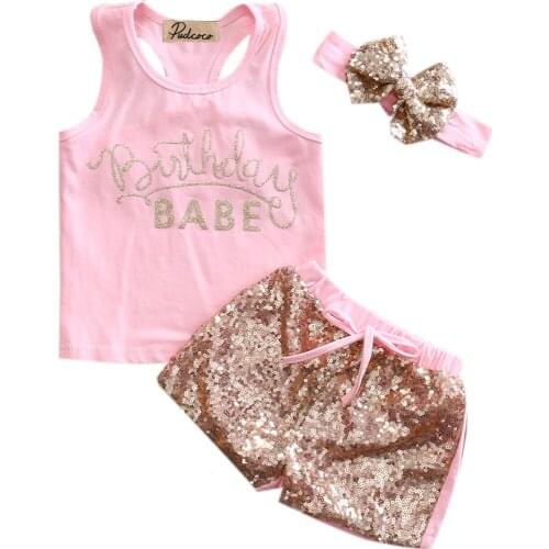 Hi Hi Baby Store Newborn Cute Baby Girls Cotton Sleeveless T-Shirt + Sequin Pants 2Pcs Outfits