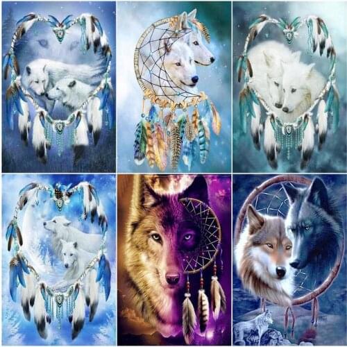 CHENISTORY Picture By Numbers Animal Dream Catcher Wolf Kit Acrylic Paint On Canvas Wall Art Handpainted Gift Home Decor DIY