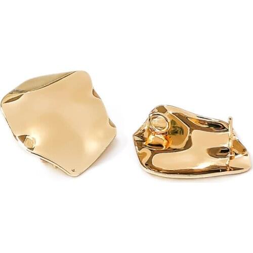 Kc Gold Irregular Wave Stud Earring Hook Eardrop Accessories Connector Linker Wholesale Jewlery Finding Making Supplies 10pcs