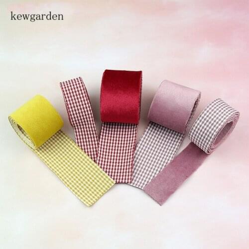 Kewgarden DIY Brooch Bowtie Hairband Plaid Satin Ribbon Fabric Layering Cloth Ribbons 1.5" 1" 3/8" Handmade Tape 8 Meters