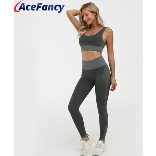 Acefancy Yoga Set Female Sport Gym Clothes Fitness Suit High Impact Yoga Bra Training Leggings ZC2208 Women Seamless Yoga Set
