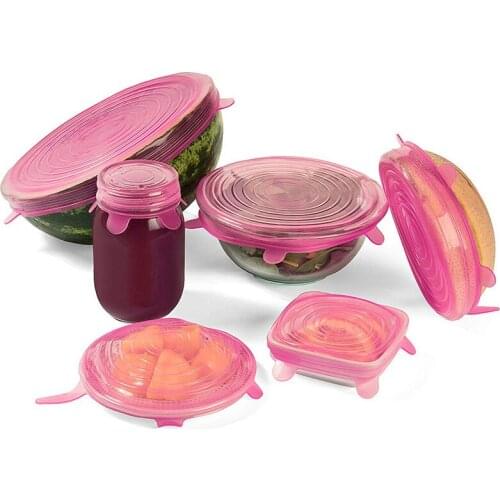 6pcs Silicone Cover Stretch Lids Reusable Airtight Food Covers Keeping Fresh Seal Bowl Stretchy Cover Kitchen Cookware E11587