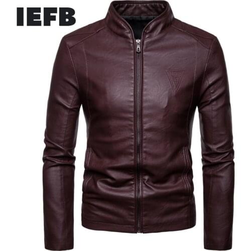 IEFB /mens wear spring PU jackets for male 2021 trendy new slim stand collar PU leather jacket coat zipper long sleeve 9Y3369