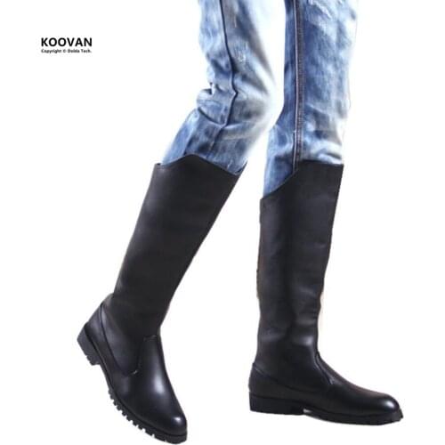 Koovan Men Boots New 2018 Fashion Genuine Leather Shoes Knight Men Leather Boots Hot Selling Army Boot Men Military Biker Shoe