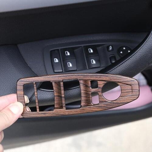 4pcs Pine Wood Grain ABS Plastic Stickers Window Lift Switch Frame Trim for BMW X1 X2 F48 F47 2016-2019 Models Accessories