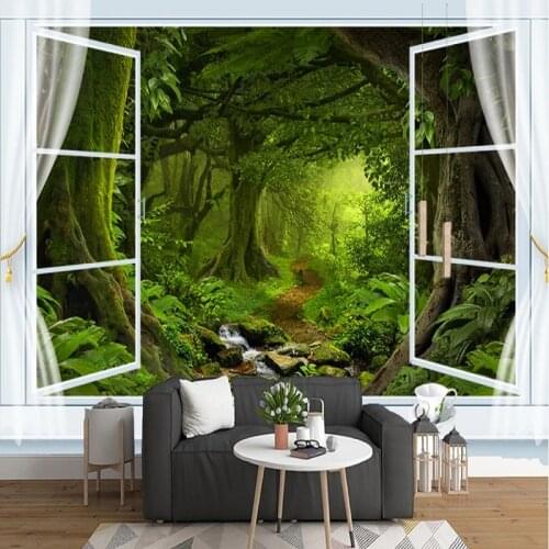 Bacaz Custom 3d Papel Murals Nature Fog Trees Forest Wallpaper for Sofa Background 3d Wall Photo Mural Wall paper 3D Wall Murals