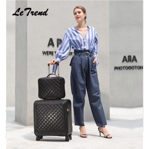 New Fashion 16/20/24 Size 100% PU Rolling Luggage Spinner Brand Travel Suitcase Women Boarding Luggage Carry On Wheels Trunk