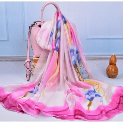 WJ3-1 New Style Elegant Flowers Wild Scarf Silk-Like Scarf Long Summer Sunscreen Shawl Printed Beach Towel