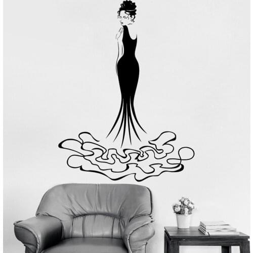 New Creative Design Vinyl Wall Decal Pretty Girl Harmonious Fashion Evening Dress Beauty Shop Decor Home Wall Stickers Hot LC215