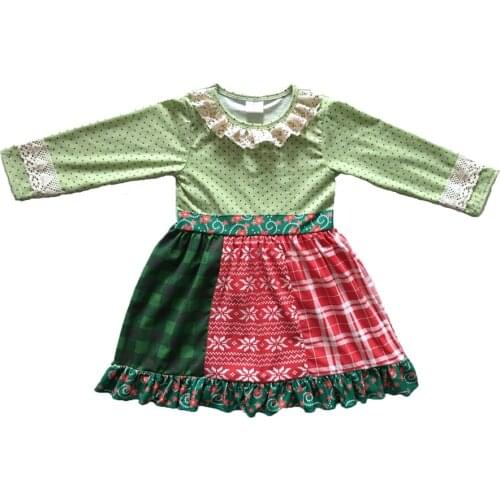 Baby Girls Children Christmas Party Girls Clothing Baby Dress Girls Fall Christmas Pattern Patchwork Dress Kids Dress