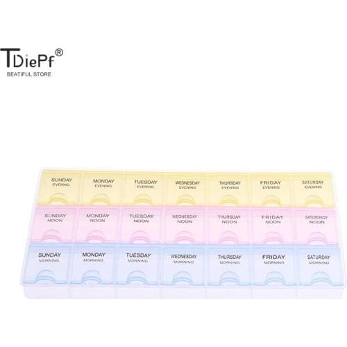 1PCS 7 Days Weekly Transparent 21 Compartment Lid Tablet Pill Box Holder Medicine Storage Organizer Case Container