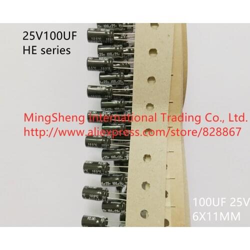 Original new 100% 25V100UF HE series long life capacitor 100UF 25V 6X11MM (Inductor)