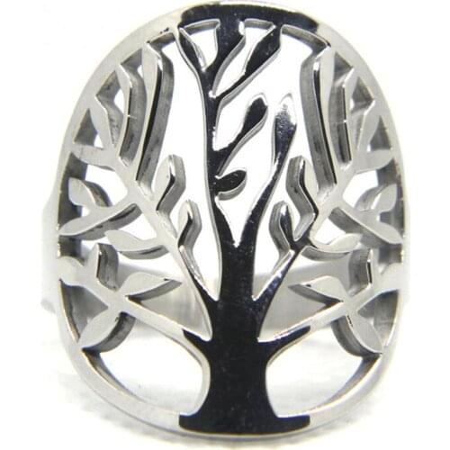 Support Dropship Newest Size 7-14 Hollow Out Tree Ring 316L Stainless Steel Fashion Jewelry Unisex Tree Ring