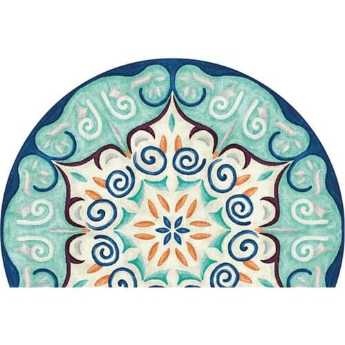 Anti Slip Floor Mat Half Round Entrance Doormat Boho Style Bedroom Carpet Enthnic Strong Water Absorbent Bath Mats Bathroom Rugs