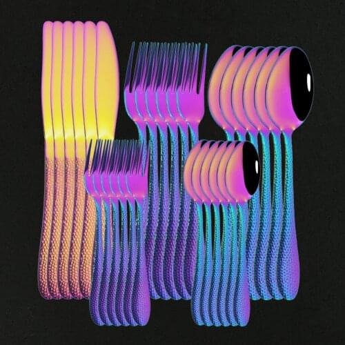 Rainbow Flatware Set Gold 30Pcs Cutlery Set Stainless Steel Silverware Restaurant Dinnerware Set Tableware Spoon And Fork Set