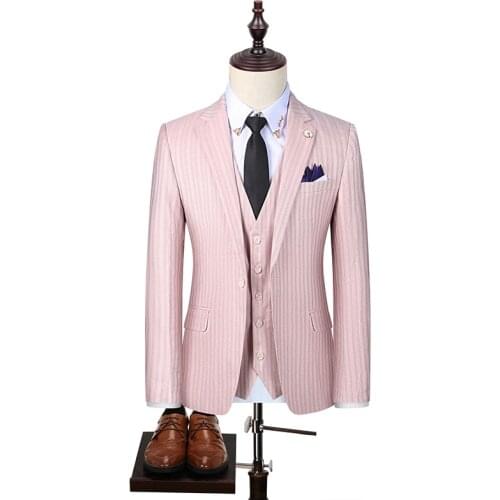 Luxury mens striped wedding casual tuxedo mens British slim suit 3pcs mens quality business social club suit Costume homme