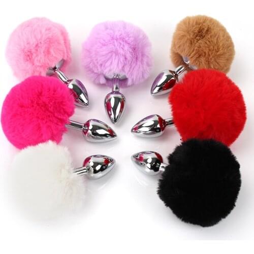 Adult Sex Toys Hair Ball Rabbit Tail Anal Plug Feather Pull Beads Metal Stainless Steel Anal Plug Unisex Back Court Flirt Toys