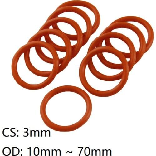 10pcs Thickness CS 3mm OD 10 ~ 70mm Silicone O Ring Gasket Food Grade Waterproof Washer Rubber Insulated Round O Shape Seal Red