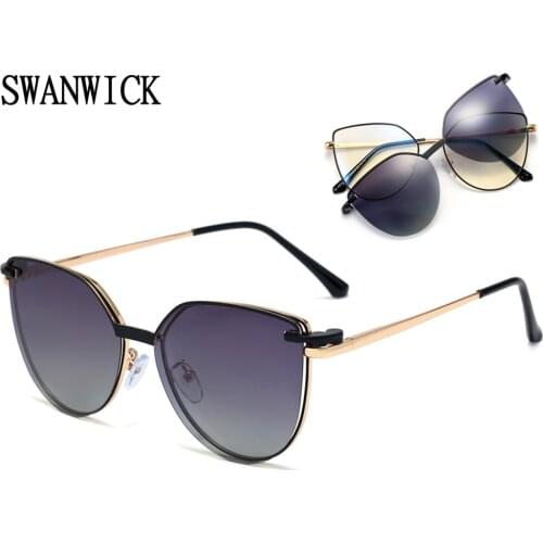 Swanwick magnetic clip on cat eye polarized sunglasses female anti blue light glasses optical frame women driving hot selling