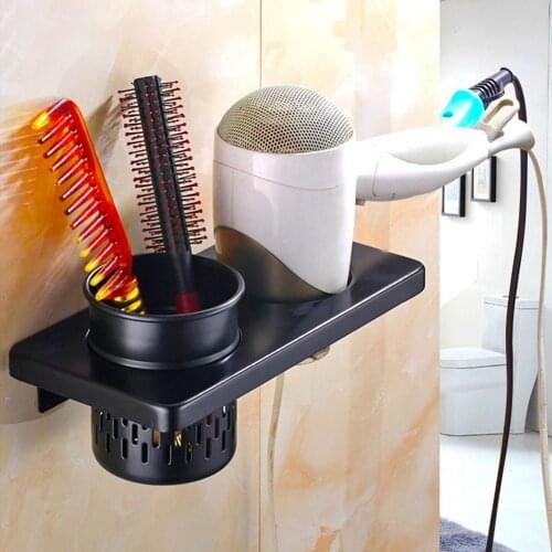 Rack Organizer Metal Aluminum hair dryer Rack Aluminum Alloy Punch Free Wall Mounted Hair Dryer Comb Holder Hook Bracket Rack