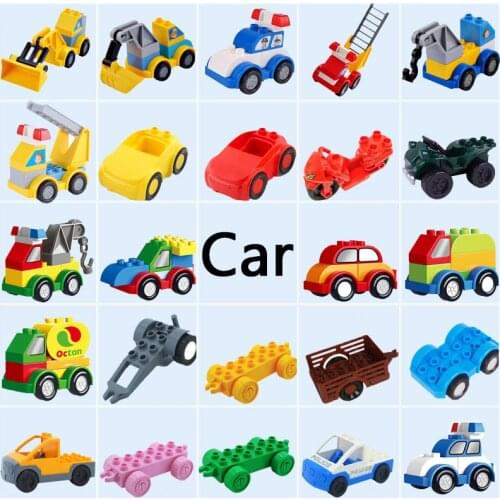 Building Blocks Excavator Crane Trailer Toy Car Childrens Educational Toys Compatible with Large Particle Blocks Creativity
