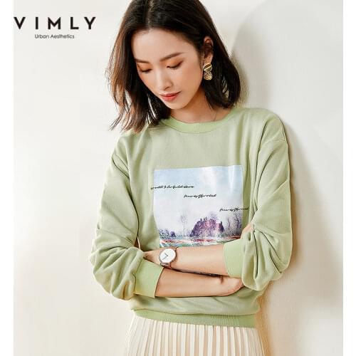 Vimly Sweatshirt Women Fashion Embroidery Print O neck Autumn Clothes Casual Female Hoodies Pullovers Sudaderas F0110