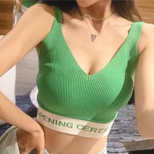 Knitted Sleeveless Tops For Girls V-neck Crop Tops For Teens Camisole 2020 New Hot Sale Cotton One-size Solid